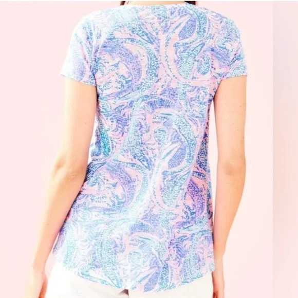 Lilly Pulitzer Coastal Blue Maybe Gator Etta V-Neck Top - Size XL - Picture 6 of 12